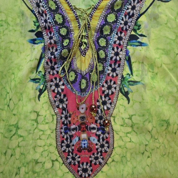 Soft Surroundings Kaftan‎ Tunic S/M Sheer Boho Rhinestone Embellished Coverup - Picture 8 of 12